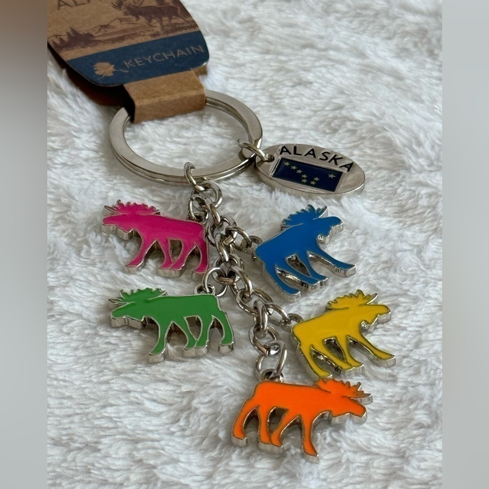 Alaskan Moose Flag Charms Keychain New With Tags